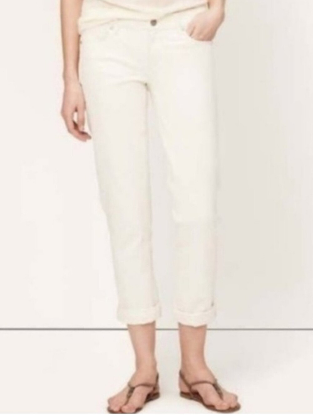 LOFT Modern Cuffed Crop Jeans Off White Buttercream Classic Summer Fall